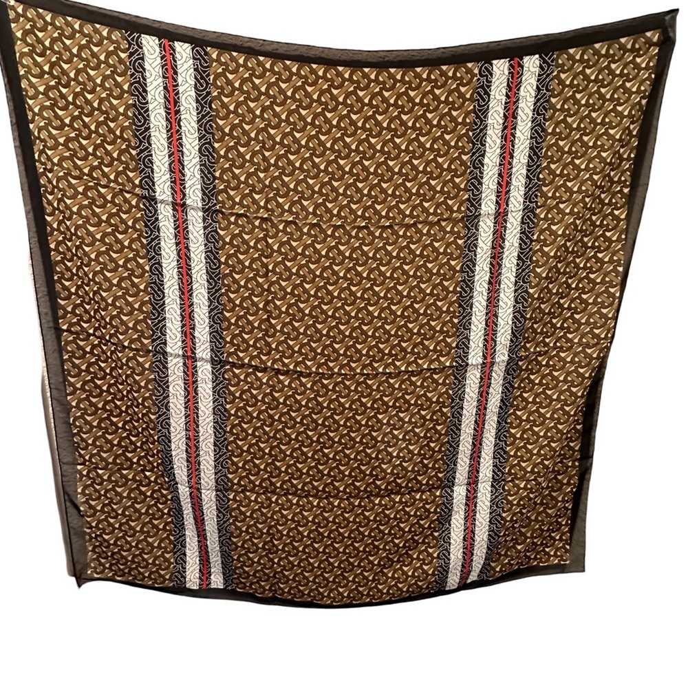 NEW Burberry TB Monogram Bridle Brown Silk Scarf - Picture 2 of 9